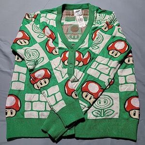 Nintendo Super Mario Bros. Toad Mushroom Checkered Cardigan Size SM